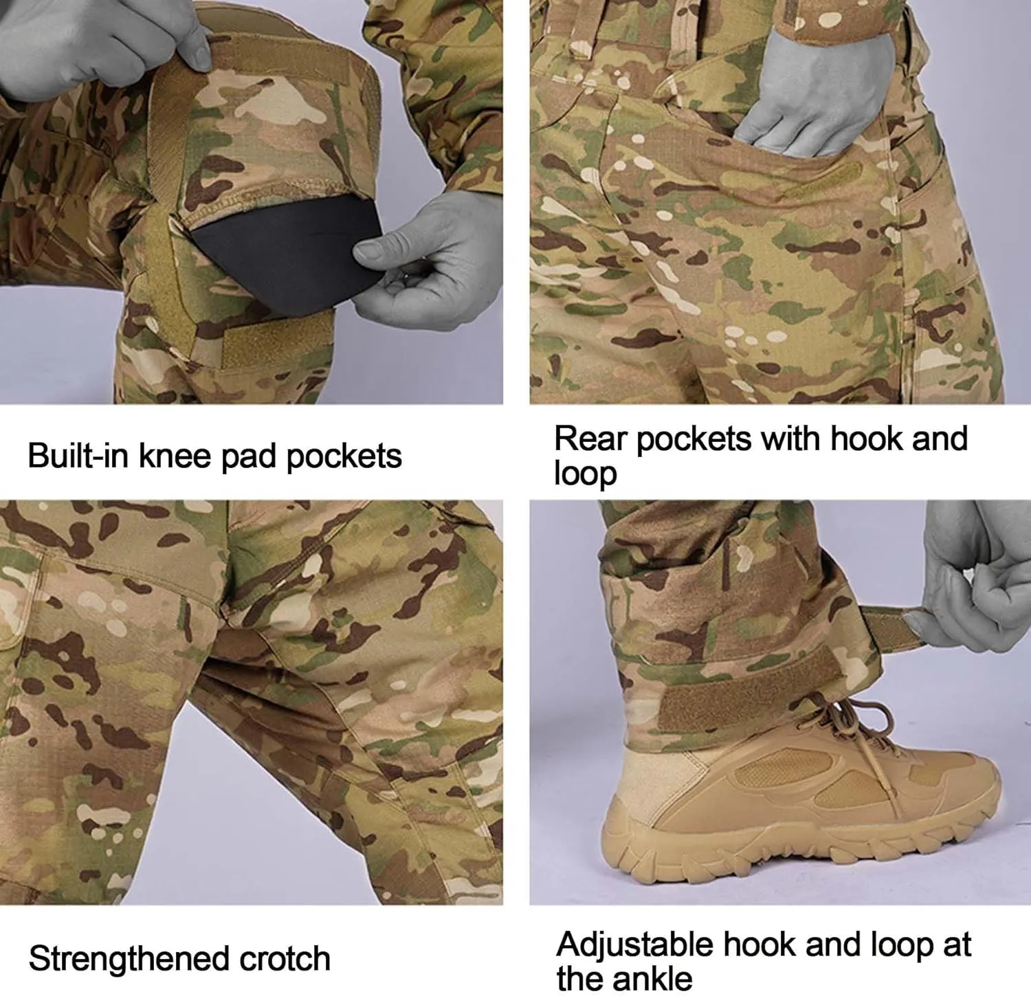 Mens Tactical Pants Camo Combat Pants Water Resistant Cargo Pants Hiking Paintball Airsoft Hunting NO Knee Pad