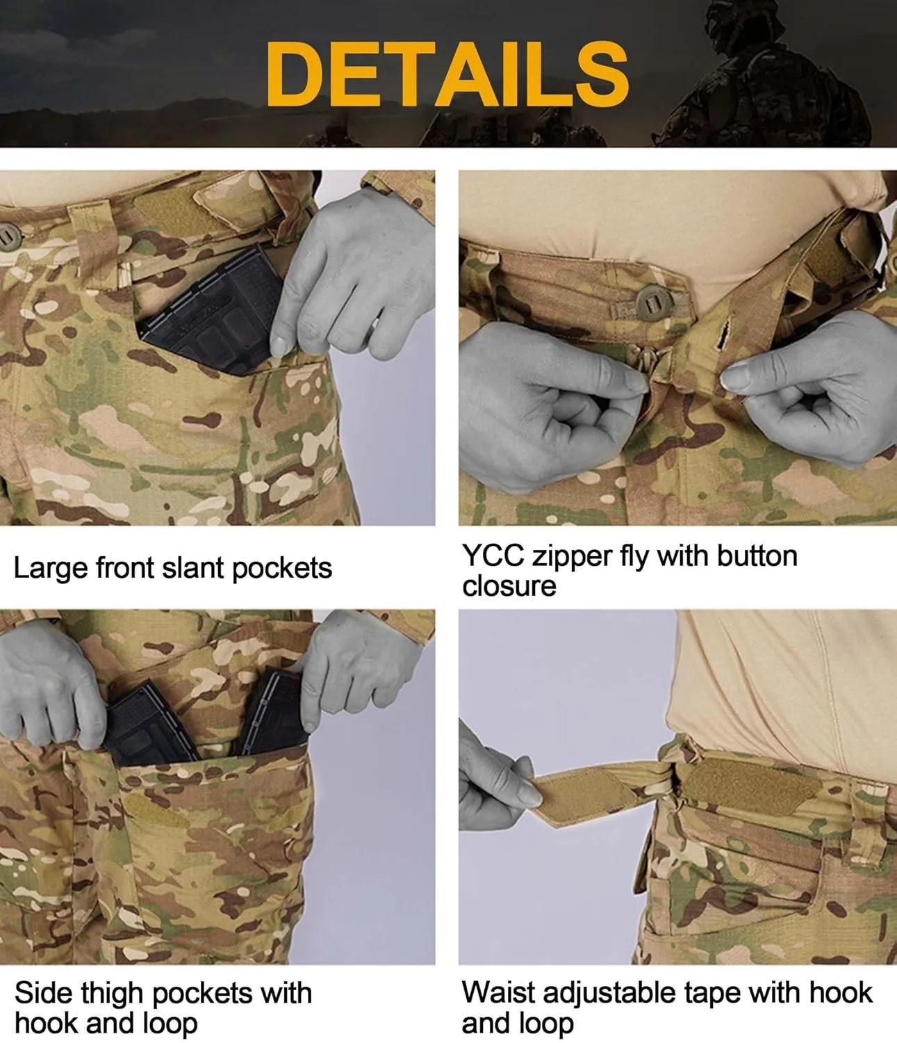 Mens Tactical Pants Camo Combat Pants Water Resistant Cargo Pants Hiking Paintball Airsoft Hunting NO Knee Pad