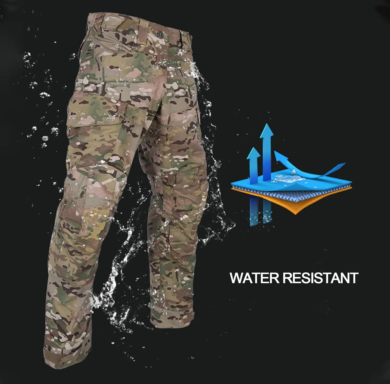 Mens Tactical Pants Camo Combat Pants Water Resistant Cargo Pants Hiking Paintball Airsoft Hunting NO Knee Pad