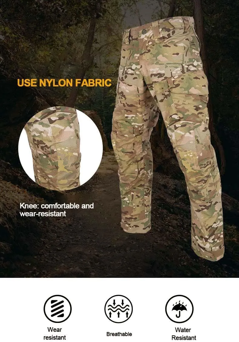 Mens Tactical Pants Camo Combat Pants Water Resistant Cargo Pants Hiking Paintball Airsoft Hunting NO Knee Pad
