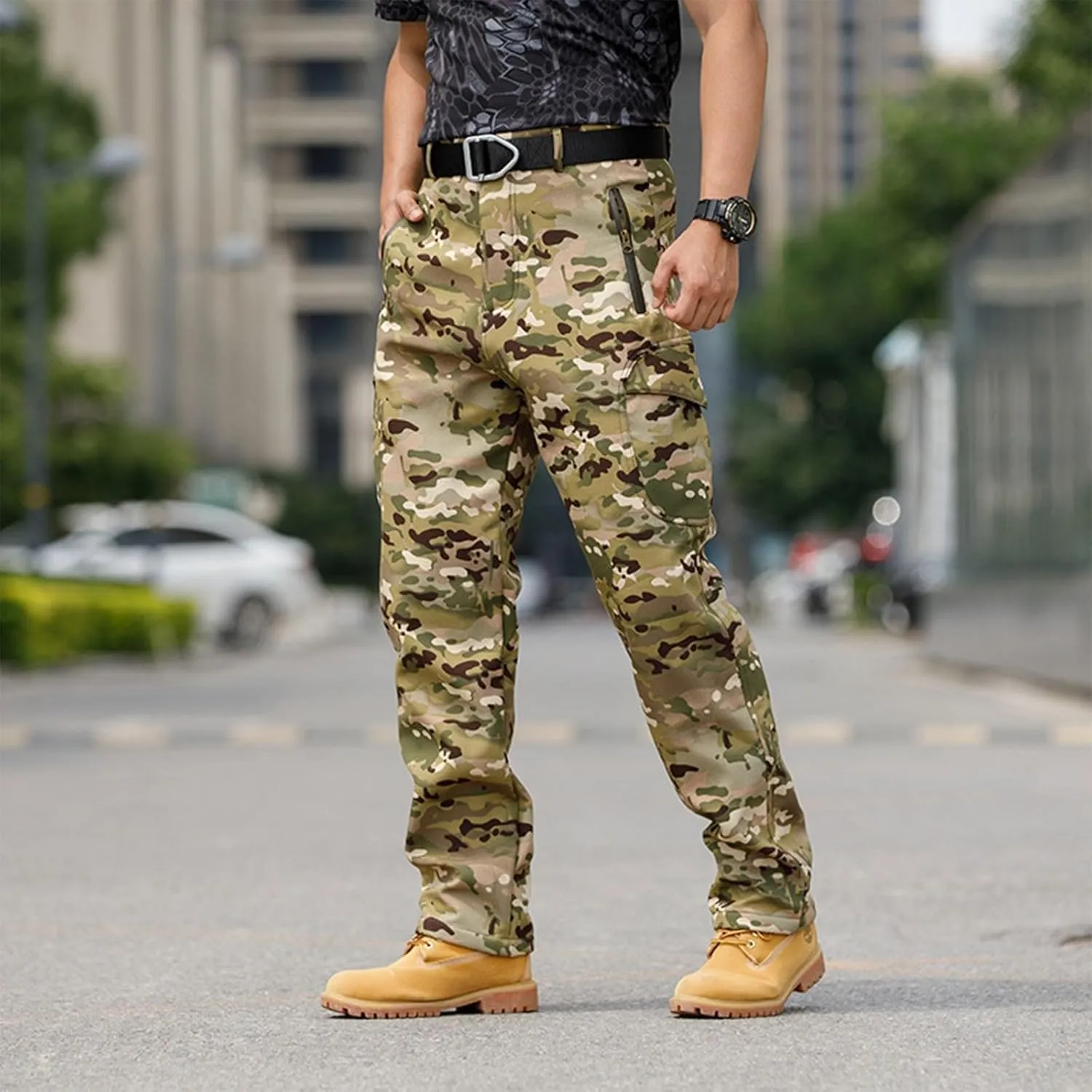 Mens Tactical Pants with Pockets Waterproof Ripstop Overalls Lightweight Work Hiking Pants Outdoor Camo Combat Pants