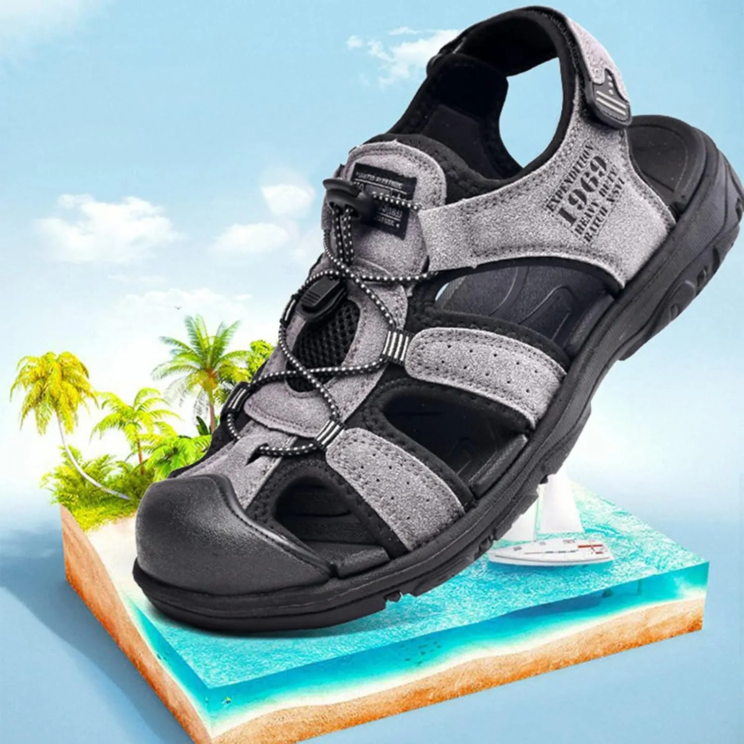 Men's Water Sandals Open Toe Hiking Outdoor Non Slip Sandals Mens Hiking Open Toe Outdoor Beach Sandal