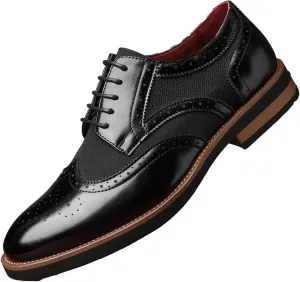 Men's Wingtip Oxford Dress Shoes Color Matching Punched Brogues Tuxedo Oxfords Comfortable Business Leather Shoes