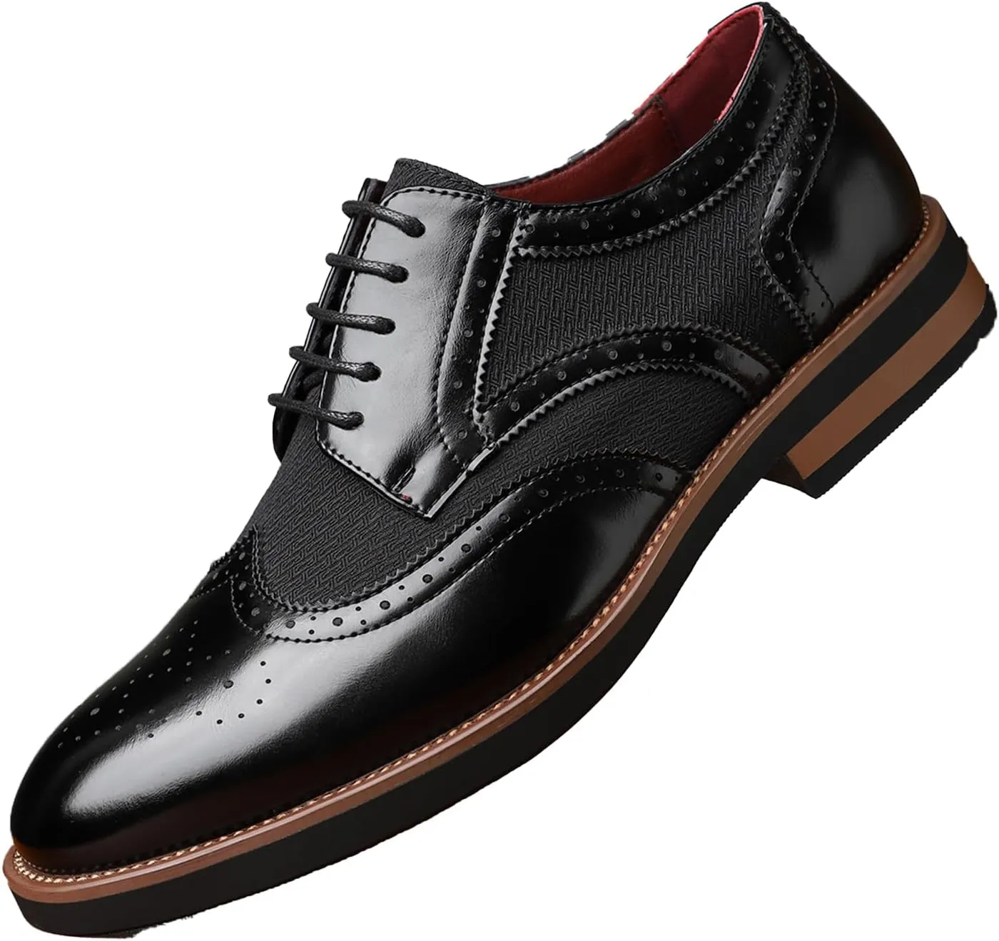 Men's Wingtip Oxford Dress Shoes Color Matching Punched Brogues Tuxedo Oxfords Comfortable Business Leather Shoes