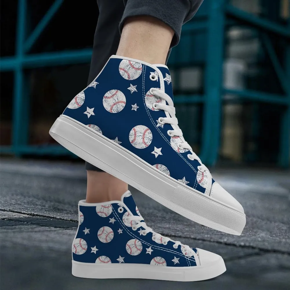 Men's Women's Baseball Print High Top Canvas Shoes High Top Sneakers Lace Up Casual Shoes