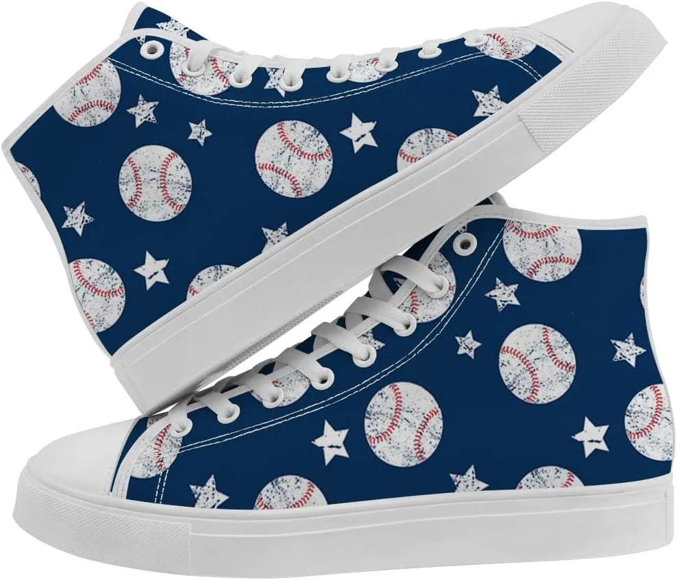 Men's Women's Baseball Print High Top Canvas Shoes High Top Sneakers Lace Up Casual Shoes