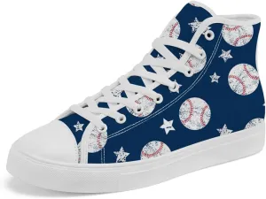 Men's Women's Baseball Print High Top Canvas Shoes High Top Sneakers Lace Up Casual Shoes