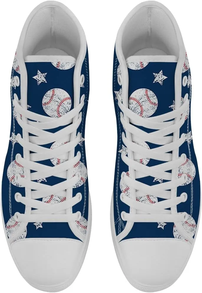 Men's Women's Baseball Print High Top Canvas Shoes High Top Sneakers Lace Up Casual Shoes