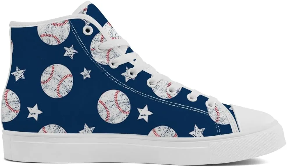 Men's Women's Baseball Print High Top Canvas Shoes High Top Sneakers Lace Up Casual Shoes