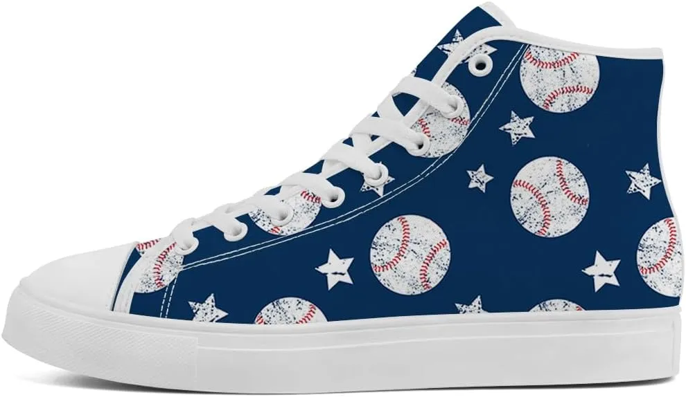 Men's Women's Baseball Print High Top Canvas Shoes High Top Sneakers Lace Up Casual Shoes