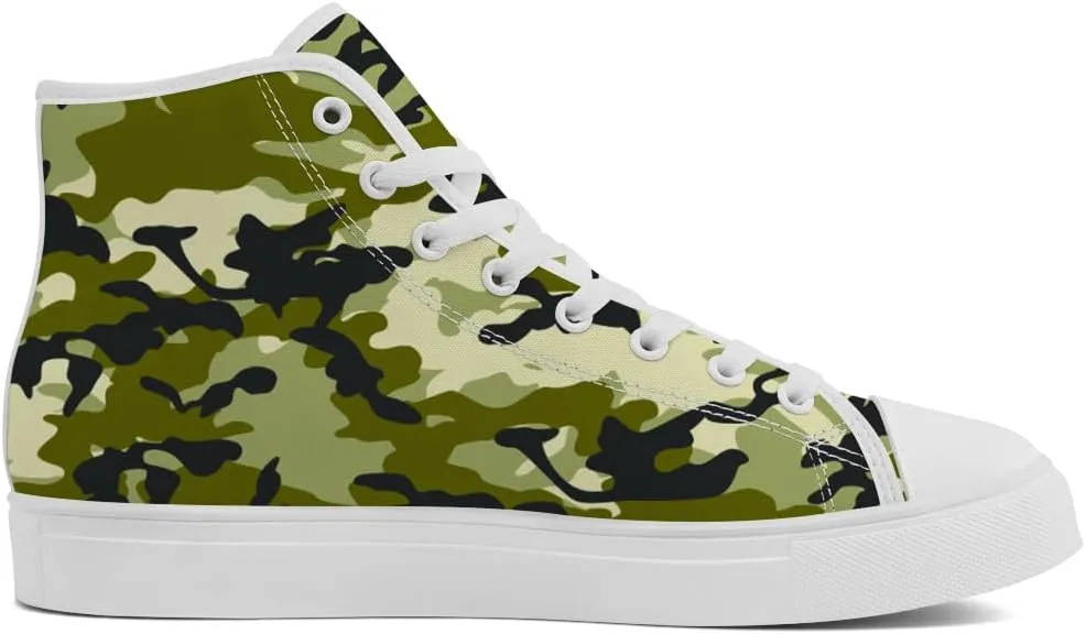 Men's Women's Green Camouflage High Top Canvas Shoes Camo High Top Sneakers Lace Up Casual Shoes Gifts for Papa Mama