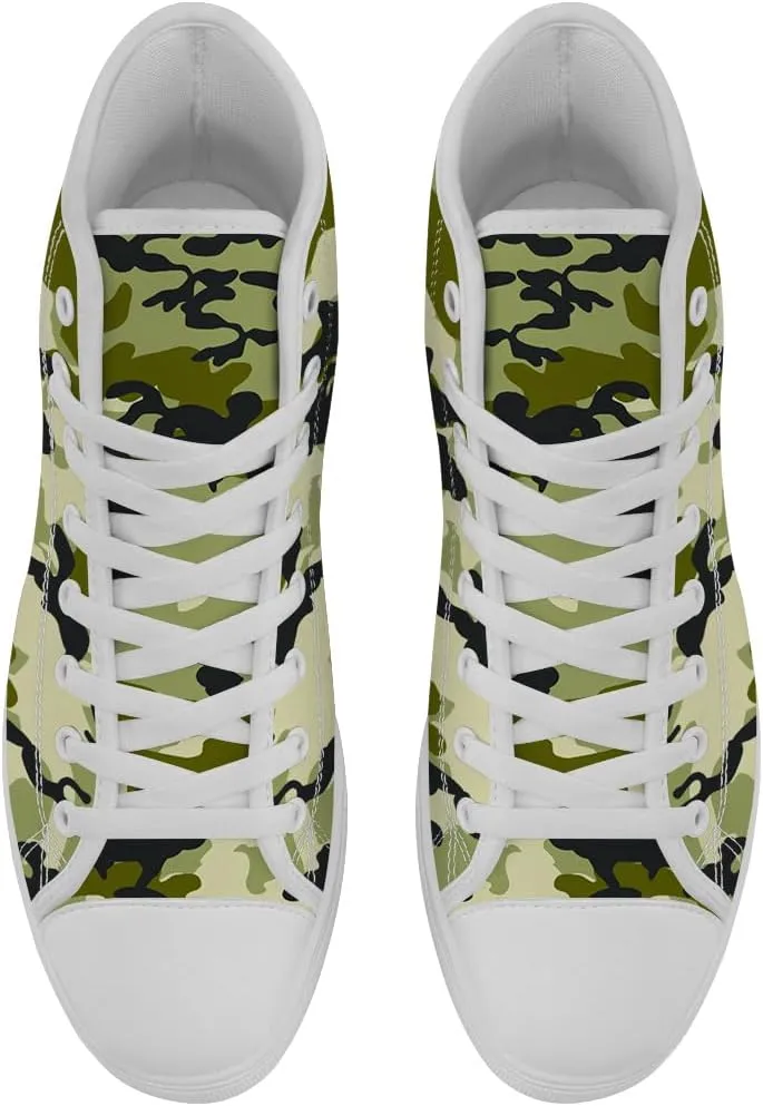Men's Women's Green Camouflage High Top Canvas Shoes Camo High Top Sneakers Lace Up Casual Shoes Gifts for Papa Mama