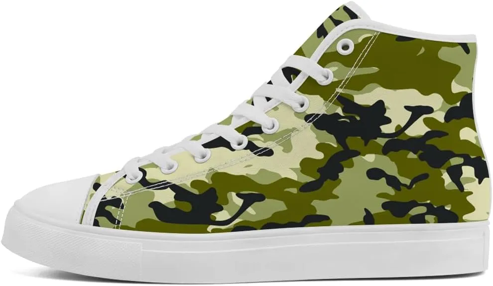 Men's Women's Green Camouflage High Top Canvas Shoes Camo High Top Sneakers Lace Up Casual Shoes Gifts for Papa Mama