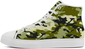 Men's Women's Green Camouflage High Top Canvas Shoes Camo High Top Sneakers Lace Up Casual Shoes Gifts for Papa Mama