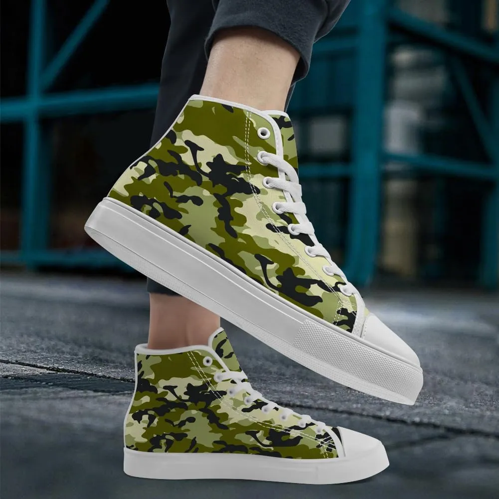 Men's Women's Green Camouflage High Top Canvas Shoes Camo High Top Sneakers Lace Up Casual Shoes Gifts for Papa Mama