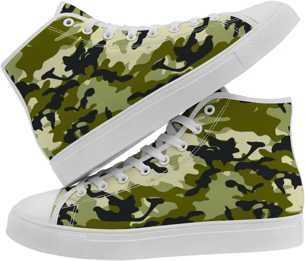 Men's Women's Green Camouflage High Top Canvas Shoes Camo High Top Sneakers Lace Up Casual Shoes Gifts for Papa Mama