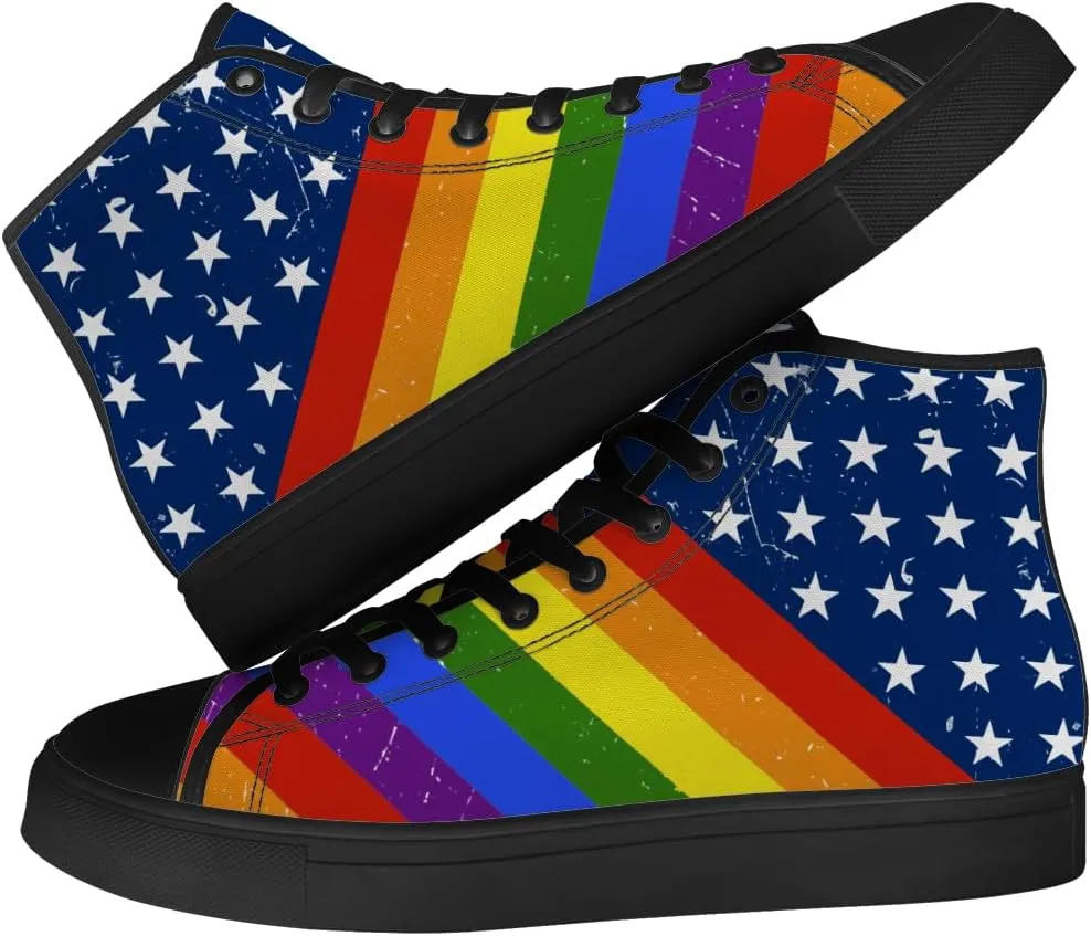Men's Women's Rainbow High Top Canvas Shoes LGBT High Top Sneakers Lace Up Casual Shoes Gifts for Men Women