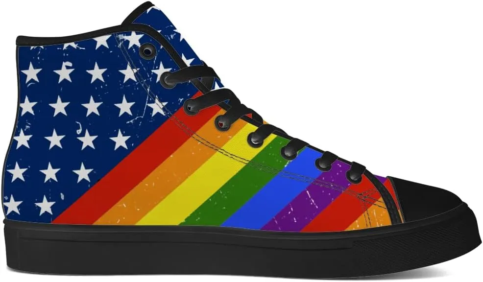 Men's Women's Rainbow High Top Canvas Shoes LGBT High Top Sneakers Lace Up Casual Shoes Gifts for Men Women