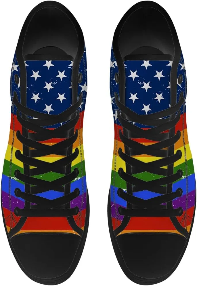 Men's Women's Rainbow High Top Canvas Shoes LGBT High Top Sneakers Lace Up Casual Shoes Gifts for Men Women