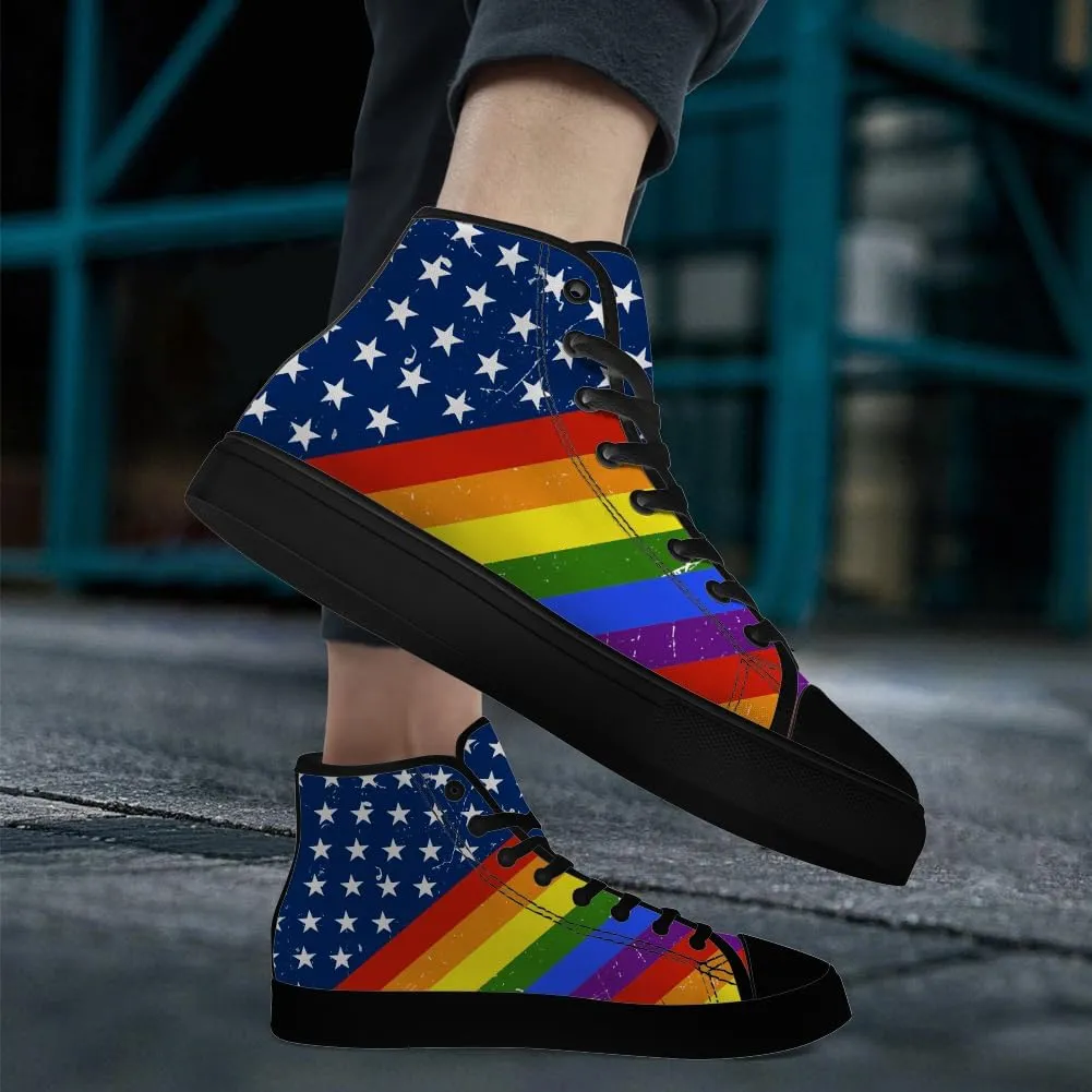 Men's Women's Rainbow High Top Canvas Shoes LGBT High Top Sneakers Lace Up Casual Shoes Gifts for Men Women