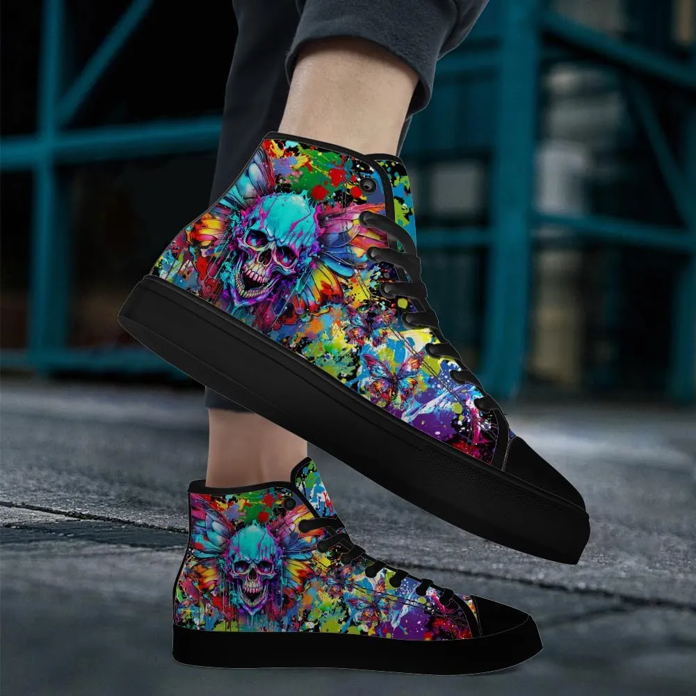 Men's Women's Skull High Top Canvas Shoes Butterfly High Top Sneakers Lace Up Casual Shoes Gifts for Men Women