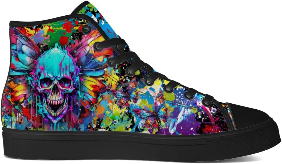 Men's Women's Skull High Top Canvas Shoes Butterfly High Top Sneakers Lace Up Casual Shoes Gifts for Men Women