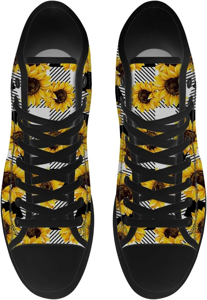 Men's Women's Sunflower High Top Canvas Shoes High Top Sneakers Lace Up Casual Shoes Gifts for Men Women