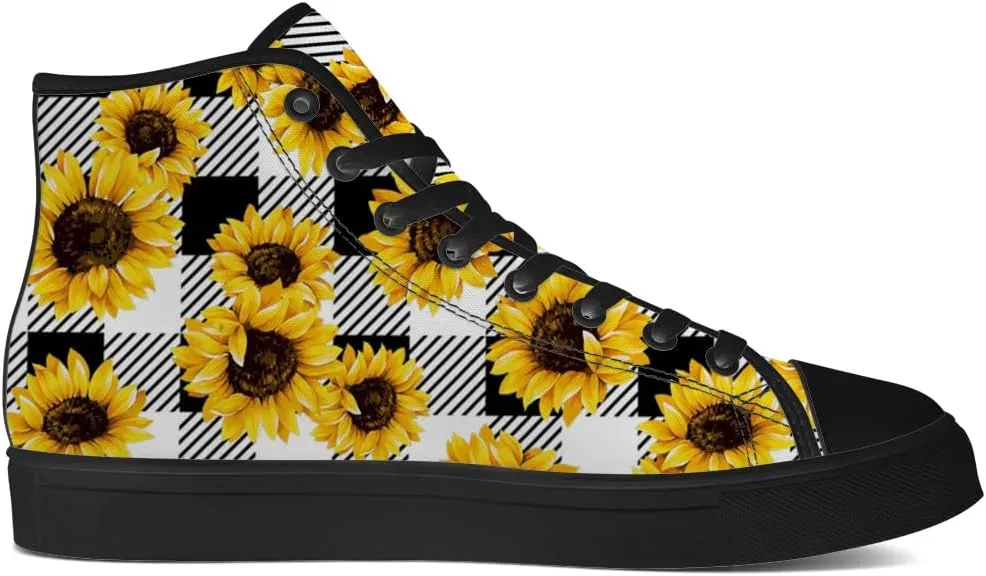 Men's Women's Sunflower High Top Canvas Shoes High Top Sneakers Lace Up Casual Shoes Gifts for Men Women