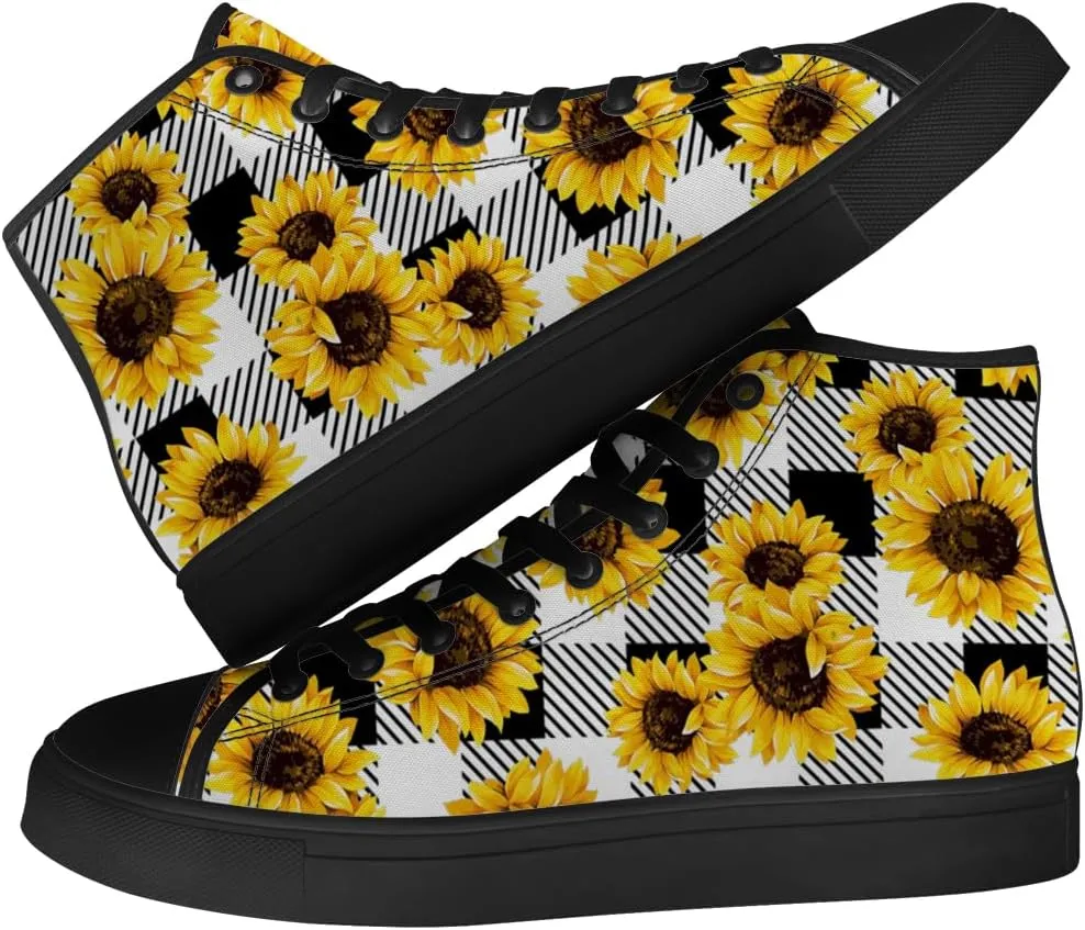 Men's Women's Sunflower High Top Canvas Shoes High Top Sneakers Lace Up Casual Shoes Gifts for Men Women