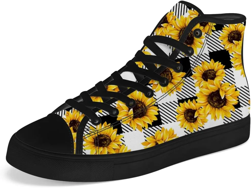 Men's Women's Sunflower High Top Canvas Shoes High Top Sneakers Lace Up Casual Shoes Gifts for Men Women