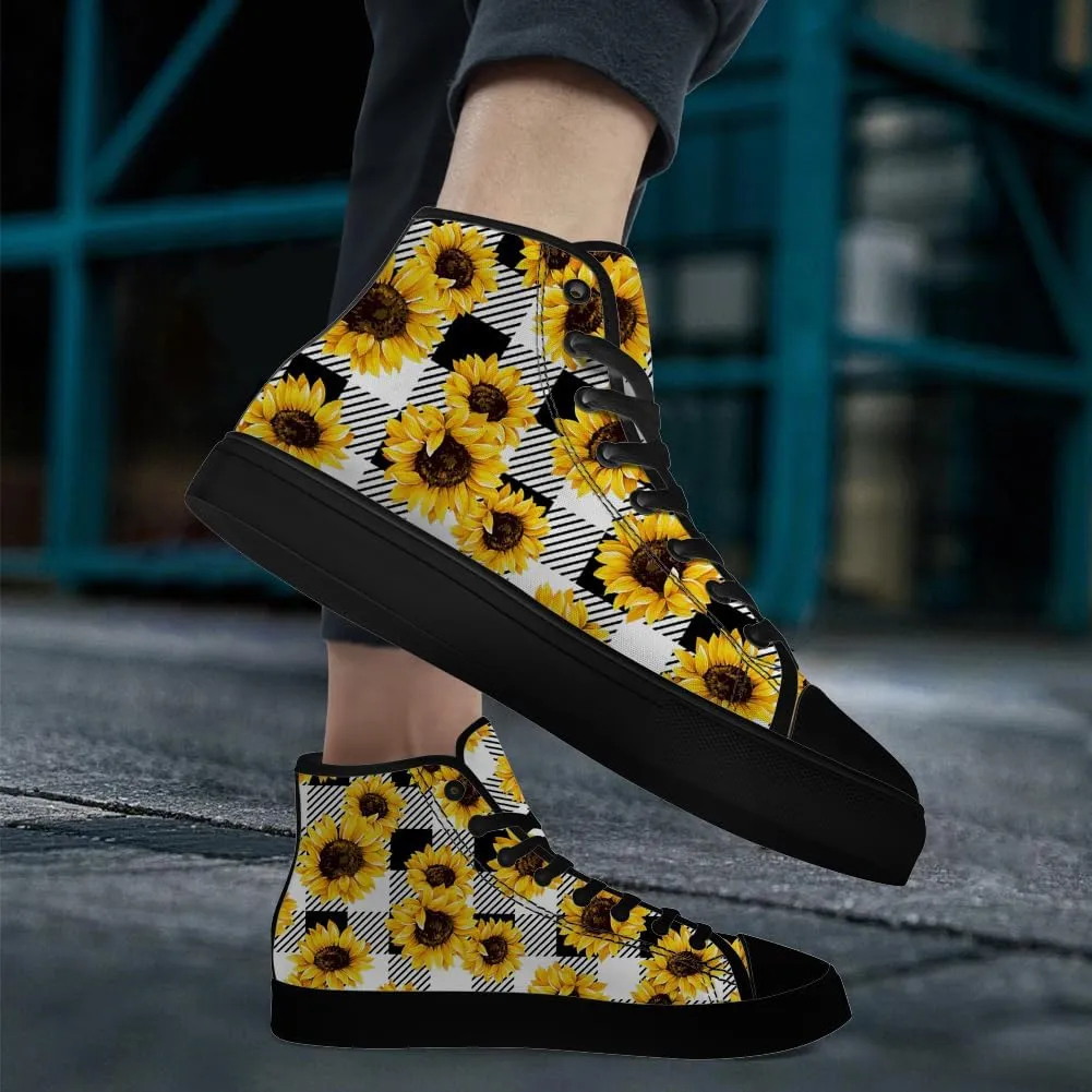 Men's Women's Sunflower High Top Canvas Shoes High Top Sneakers Lace Up Casual Shoes Gifts for Men Women