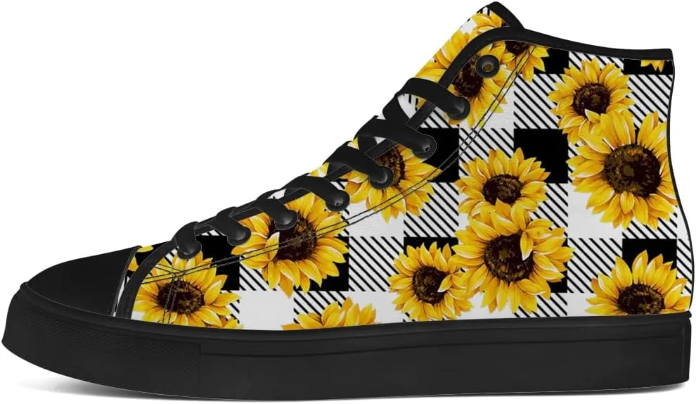 Men's Women's Sunflower High Top Canvas Shoes High Top Sneakers Lace Up Casual Shoes Gifts for Men Women