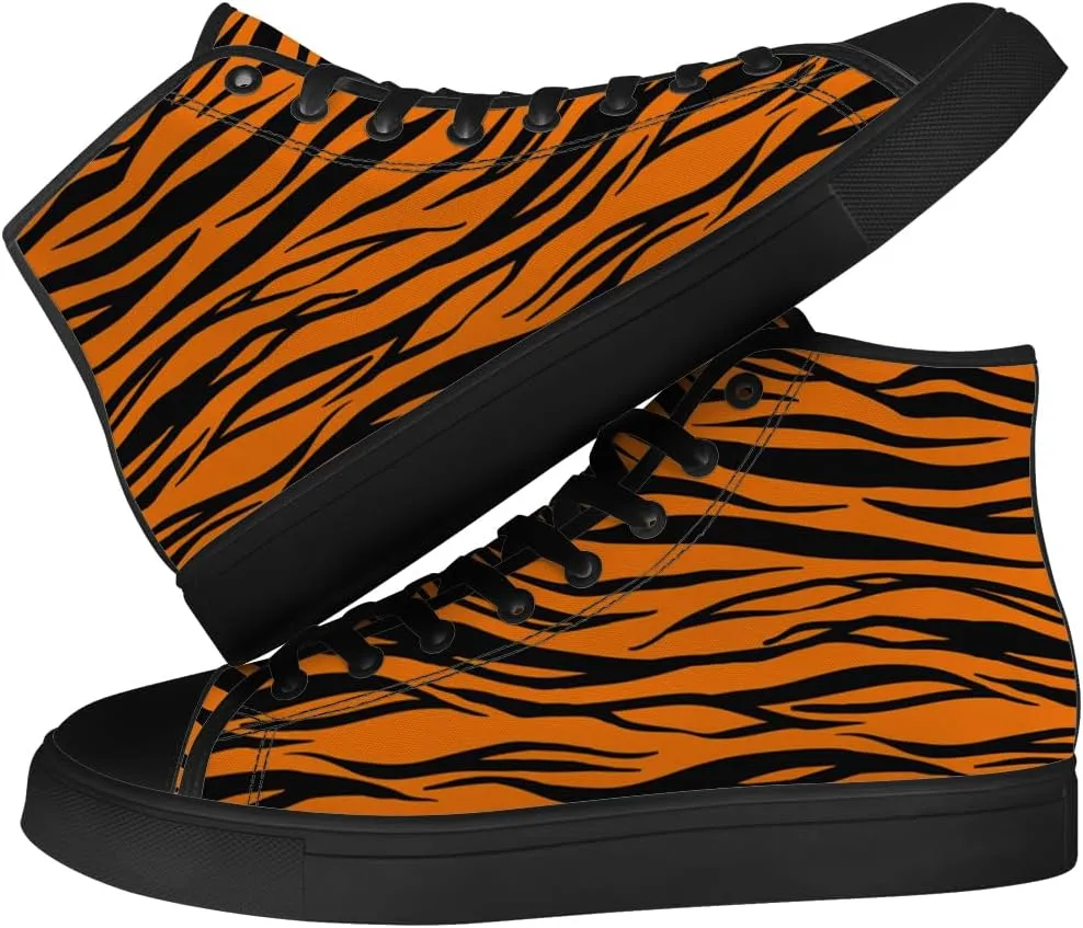 Men's Women's Tiger Print High Top Canvas Shoes High Top Sneakers Lace Up Casual Shoes Gifts for Men Women