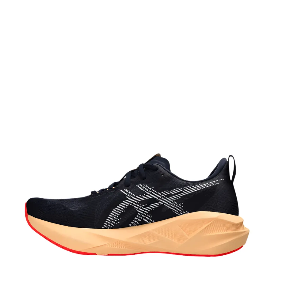 High Mileage ASICS Men's NOVABLAST 5 Running Shoes in Midnight/Orange Glow AW25