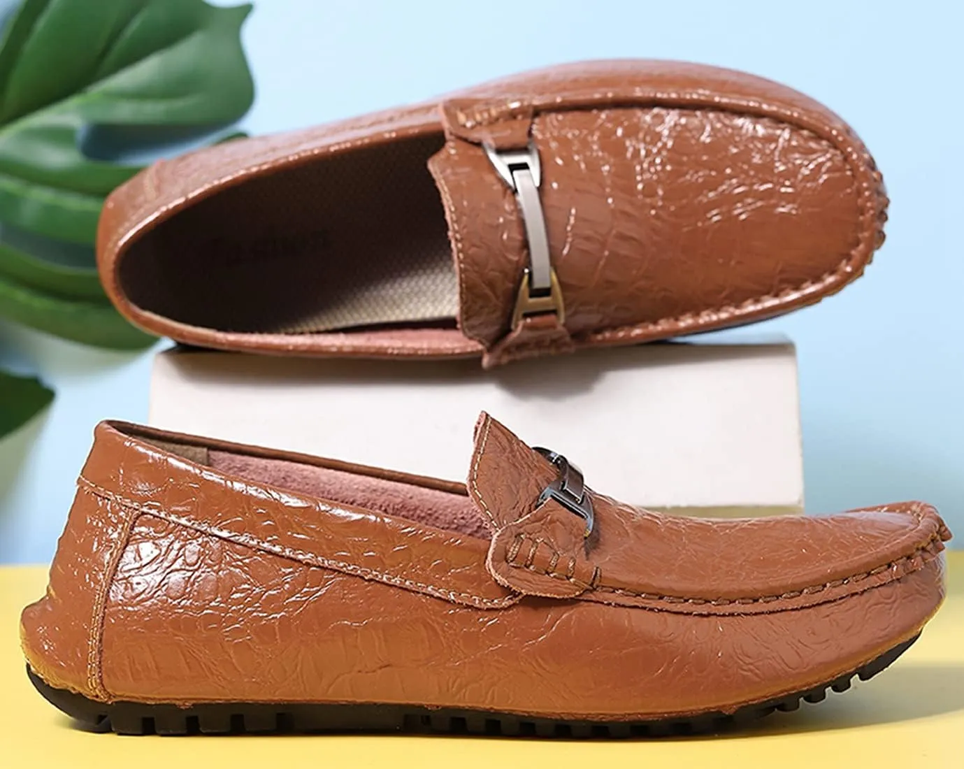 Minishion Mens Penny Loafers Buckle Sanke Driving Shoes 5555#