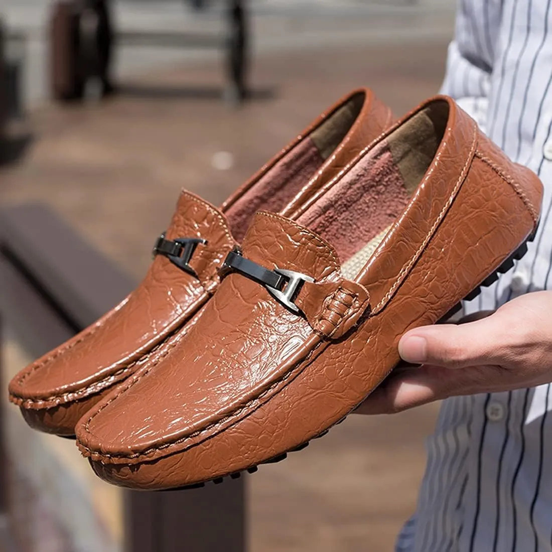 Minishion Mens Penny Loafers Buckle Sanke Driving Shoes 5555#