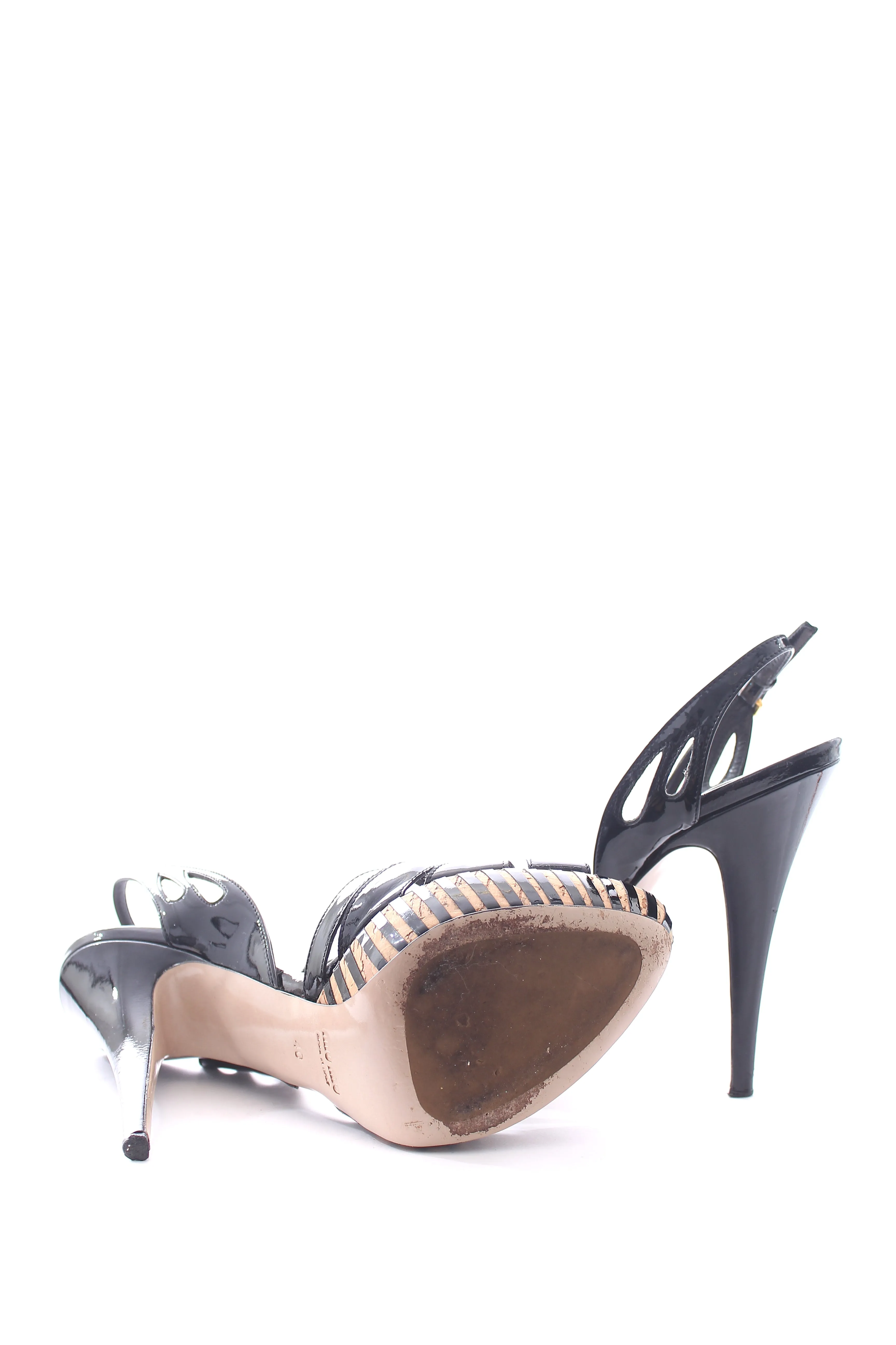 Miu Miu Striped Platform Patent Leather Sandals