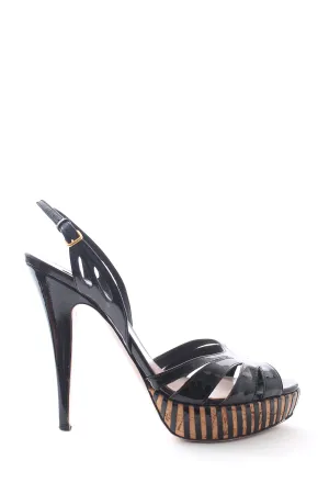Miu Miu Striped Platform Patent Leather Sandals