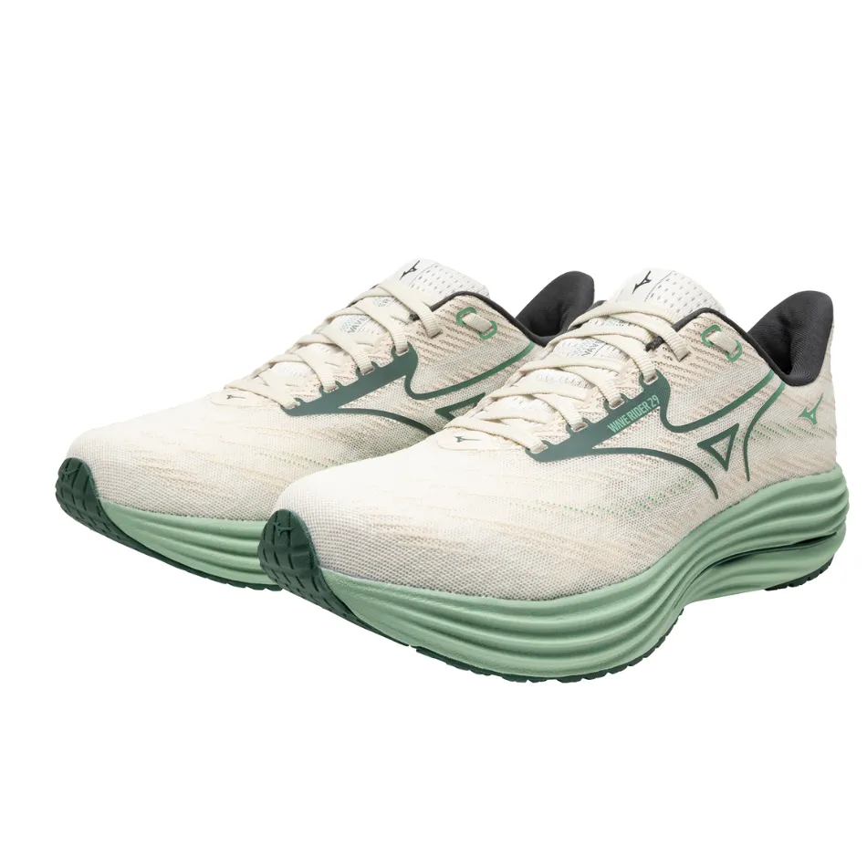 Mizuno Men's Wave Rider 29 Running Shoes in Snow White/Bistro Green/Cr??me De Menthe AW25 marathon runner