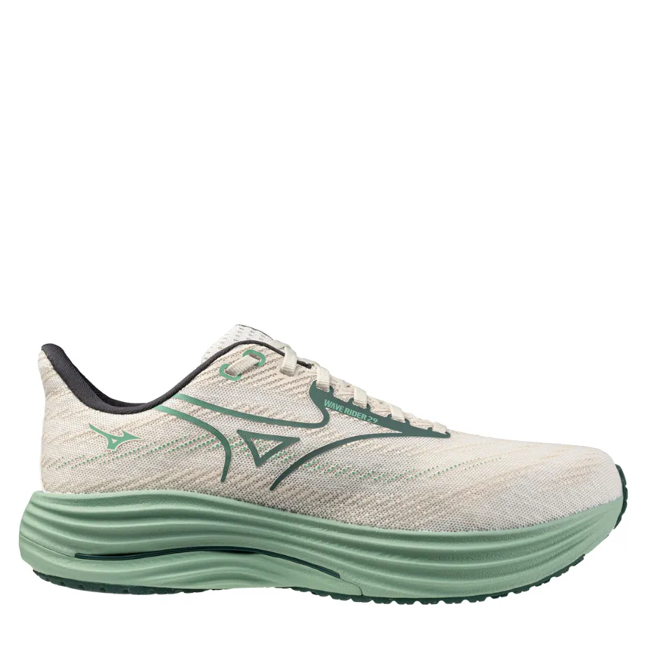 Mizuno Men's Wave Rider 29 Running Shoes in Snow White/Bistro Green/Cr??me De Menthe AW25 Sintered Traction