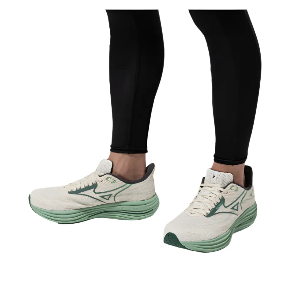 Mizuno Men's Wave Rider 29 Running Shoes in Snow White/Bistro Green/Cr??me De Menthe AW25 Gradual Heel Bevel safety shoes