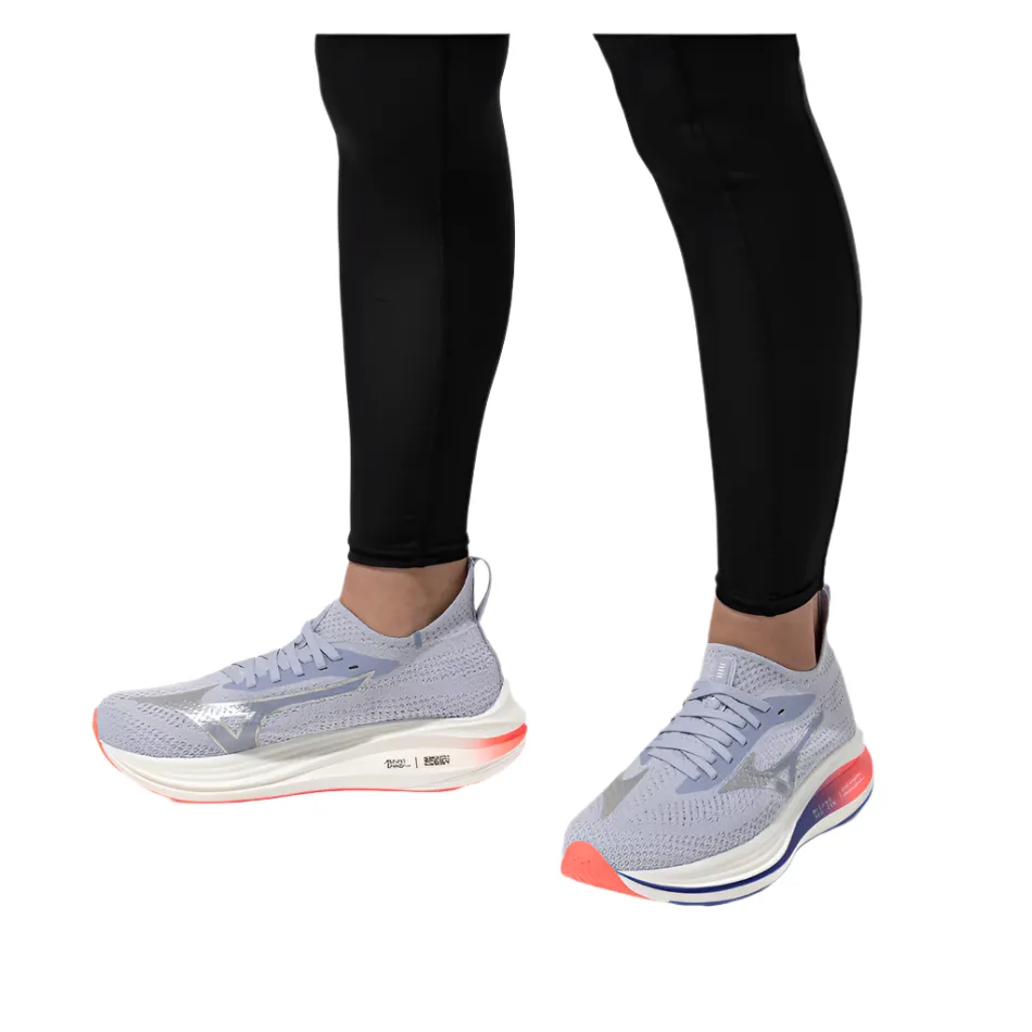 Elastic laces Mizuno Women's Neo Zen Running Shoes in Icelandic Blue/Silver/Striking Coral AW25