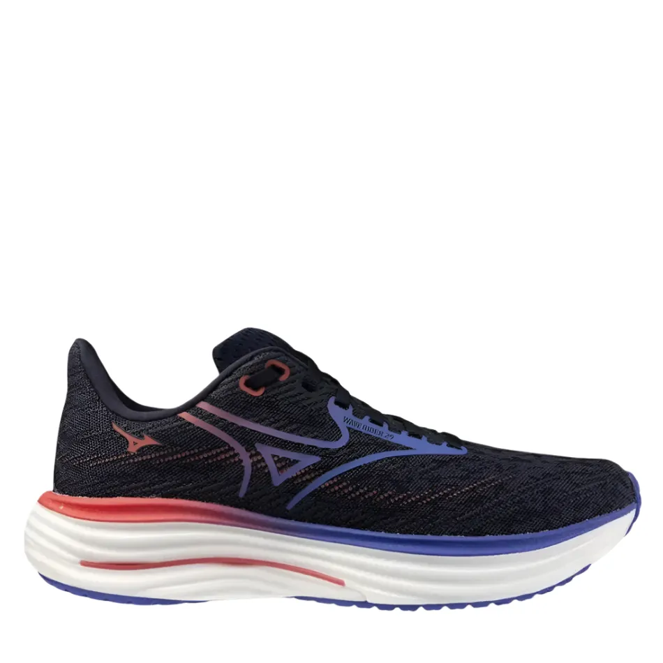 Minimalist Stitching Mizuno Women's Wave Rider 29 Running Shoes in Odyssey Gray/Iris Bloom/Calypso Coral AW25