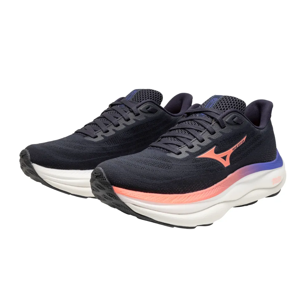 Mizuno Women's Wave Sky 9 Running Shoes in Odyssey Gray/Striking Coral/Iris Bloom AW25 Sneaker Cleaning Kit Foot Arch Support
