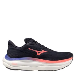 Mizuno Women's Wave Sky 9 Running Shoes in Odyssey Gray/Striking Coral/Iris Bloom AW25 Torsion System Cool Interior