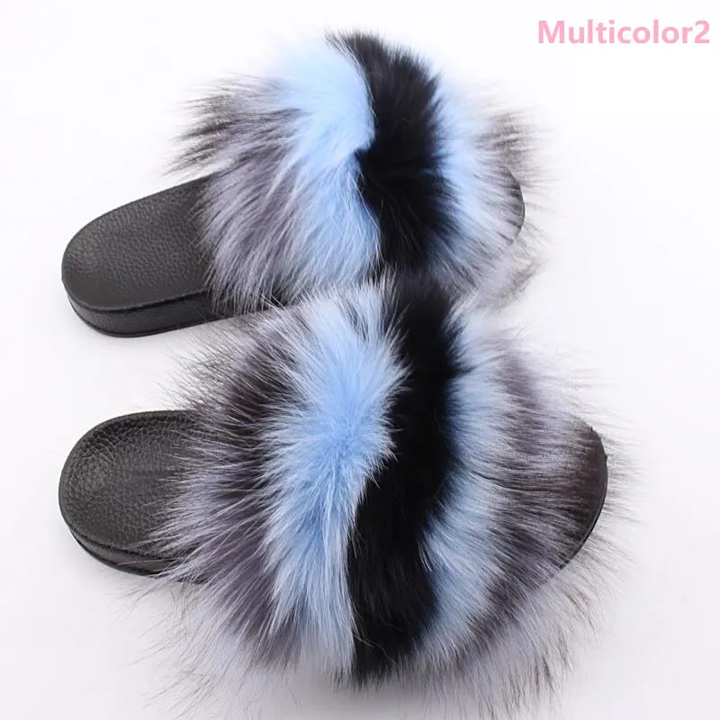 Multicolor fur slippers