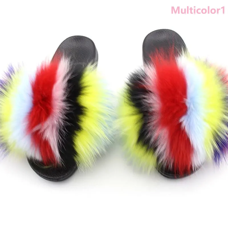 Multicolor fur slippers