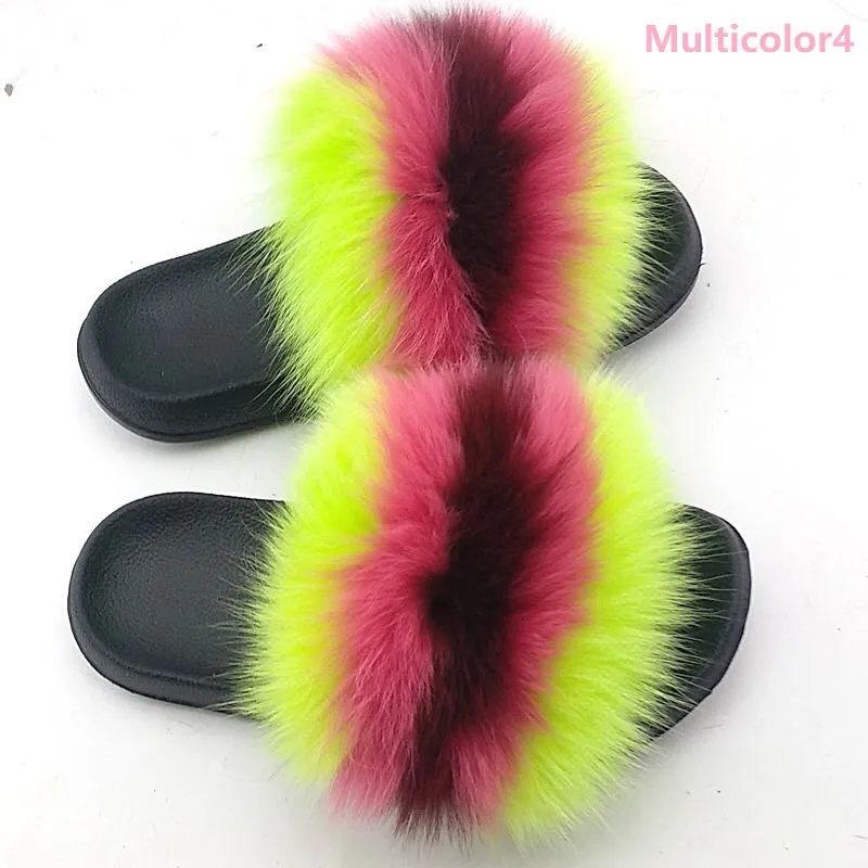 Multicolor fur slippers