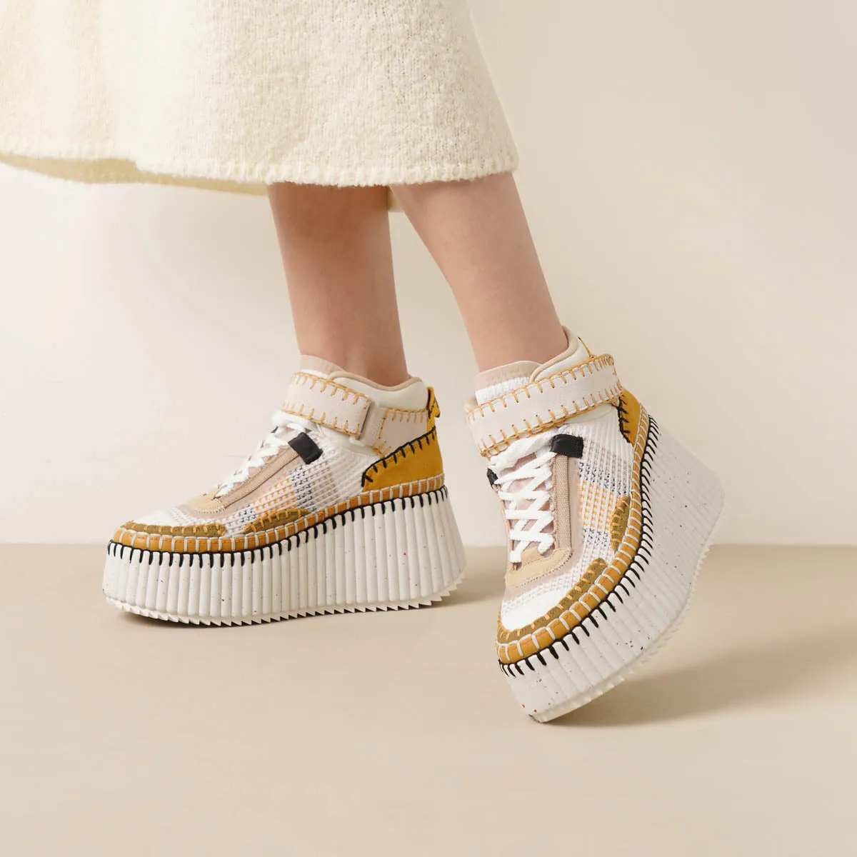 Nama platform light brown mesh sneakers