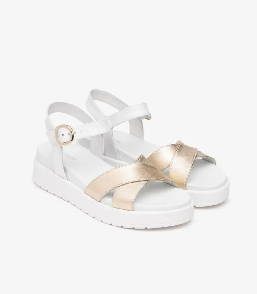 Nerogiardine white and gold leather platform sandals